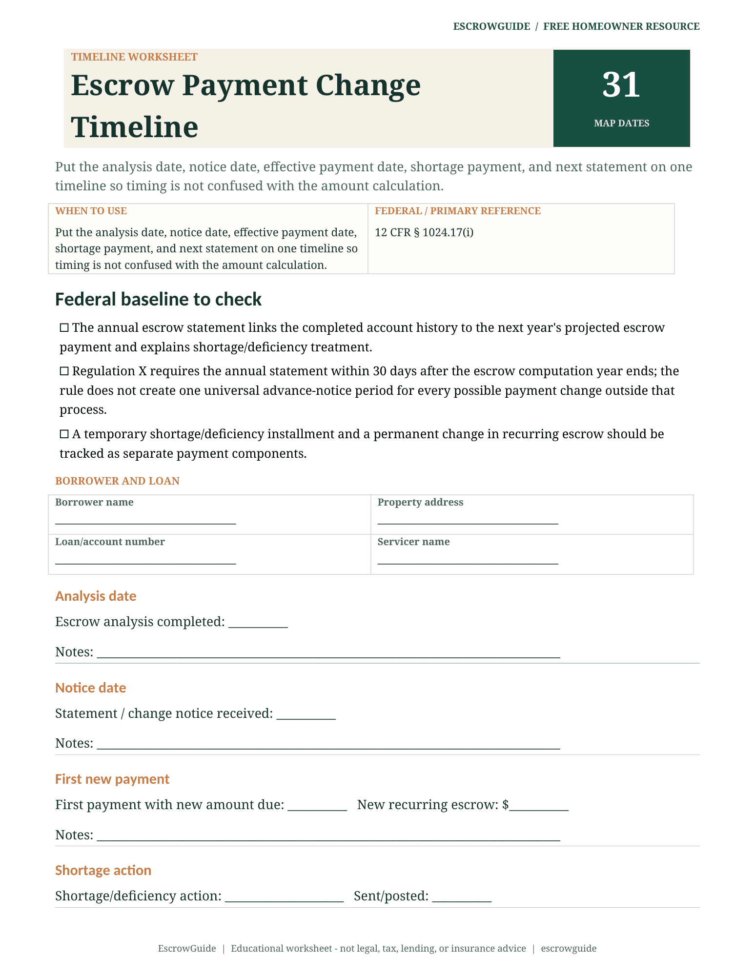 Preview of the Escrow Payment Change Timeline first page
