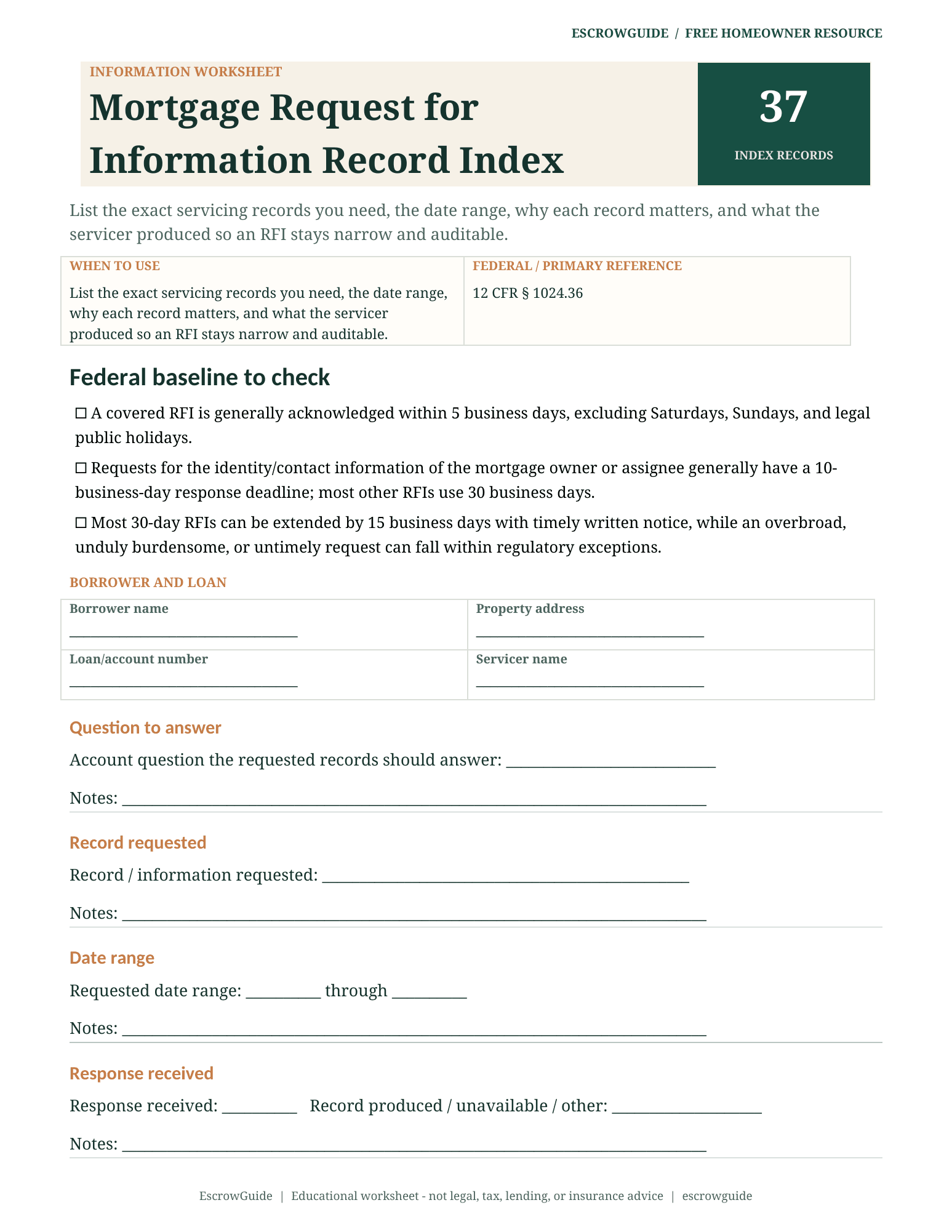 Preview of the Mortgage Request for Information Record Index first page