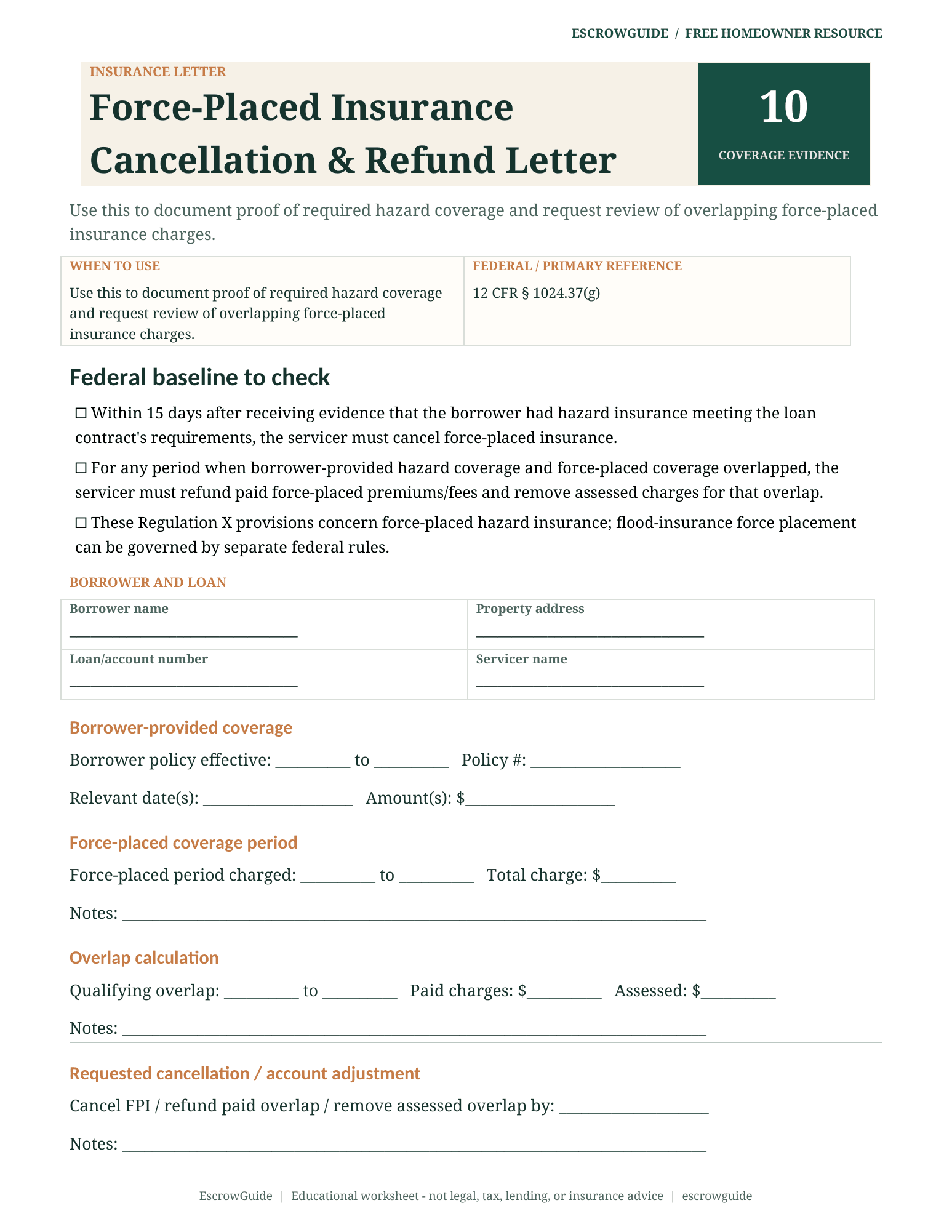 Preview of the Force-Placed Insurance Cancellation & Refund Letter first page
