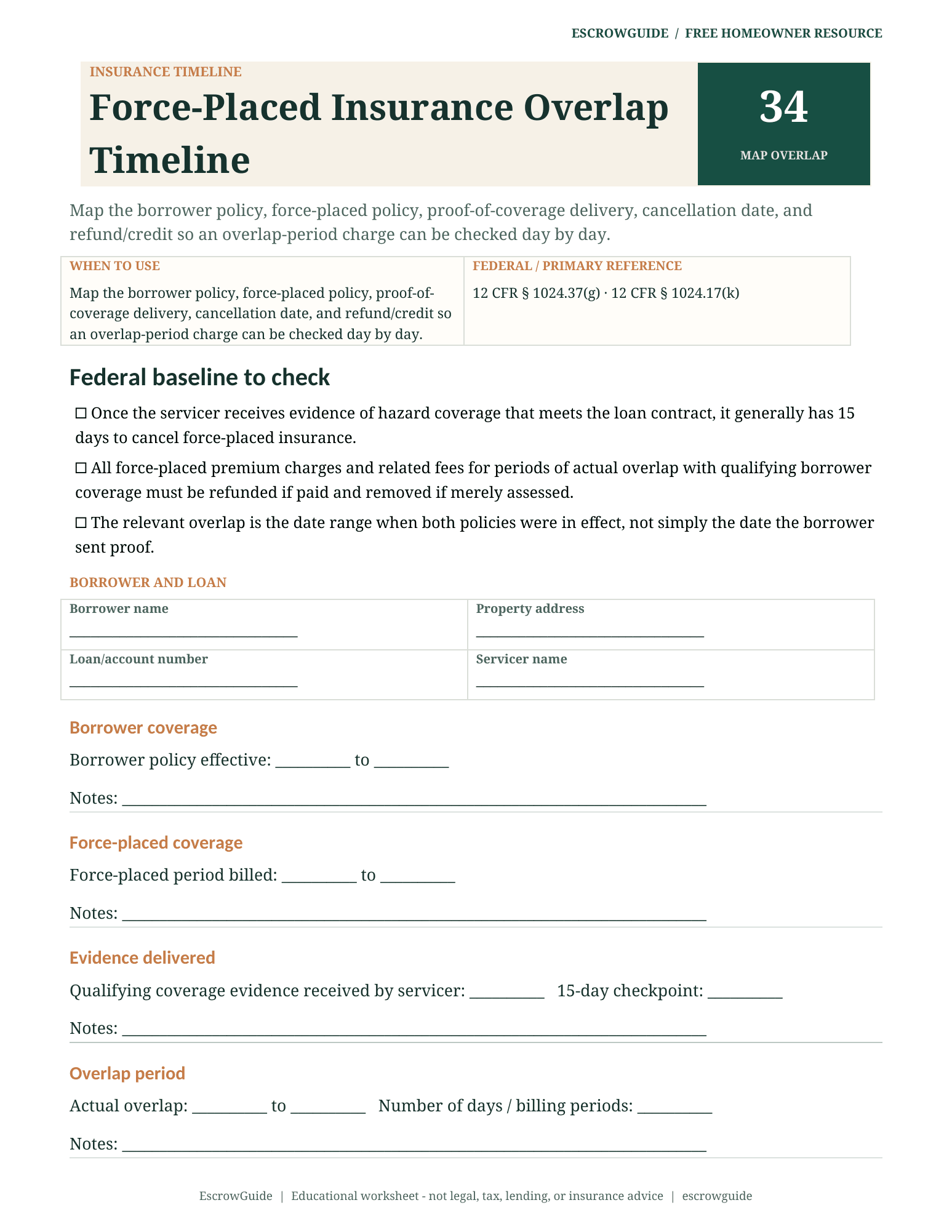 Preview of the Force-Placed Insurance Overlap Timeline first page