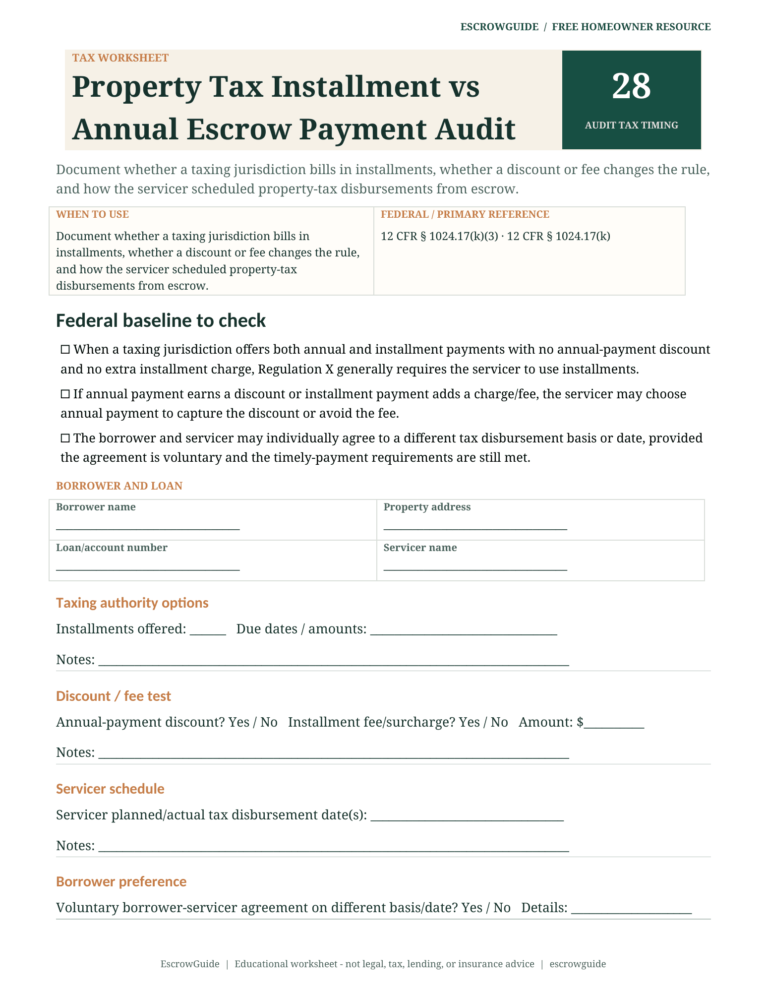 Preview of the Property Tax Installment vs Annual Escrow Payment Audit first page